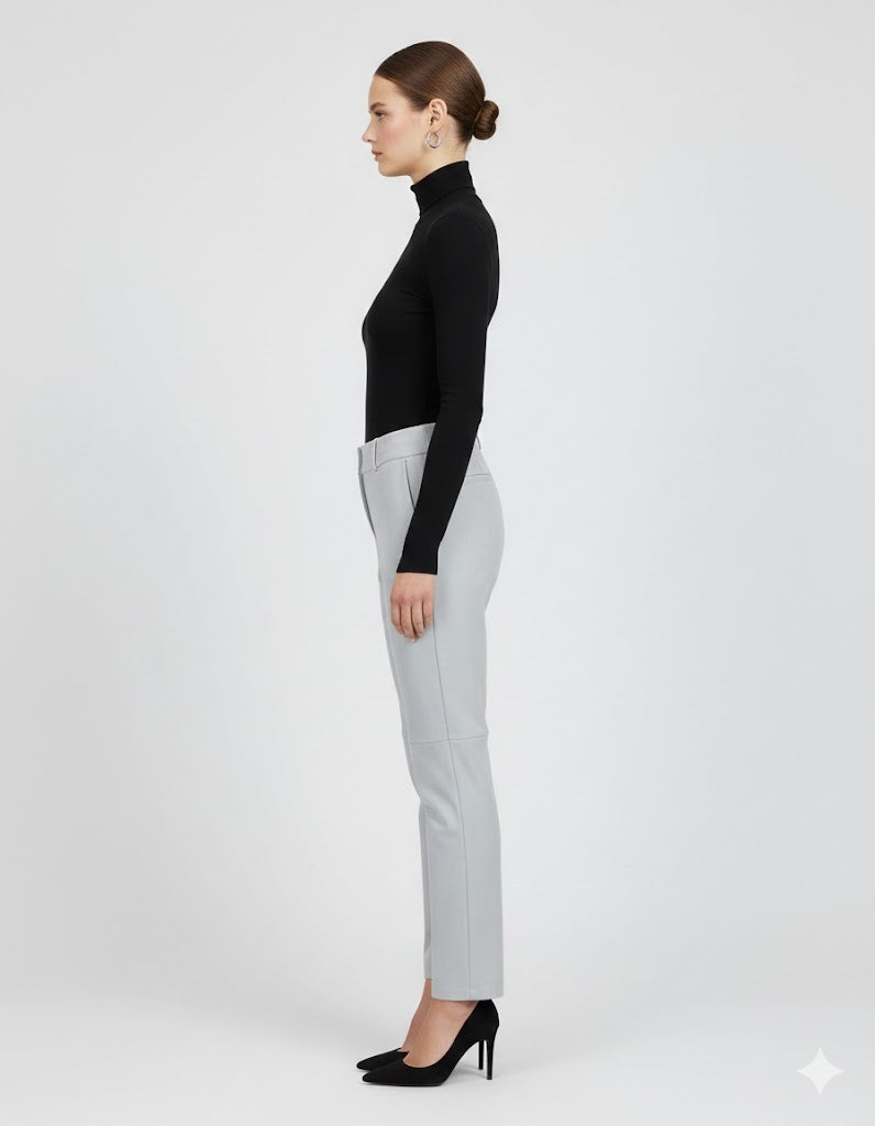 Women's Grey High Waist Leather Pants - Left