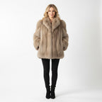 Women's Beige Fox Fur Coat - Front