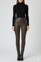 Women's Dark Brown Leather Pants - Front