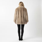 Women's Beige Fox Fur Coat - Left