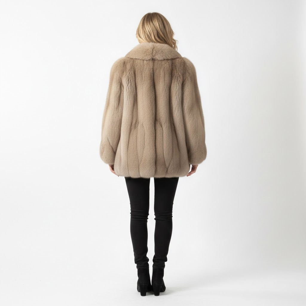 Women's Beige Fox Fur Coat - Left