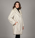 Women's White Mid Length Fur Coat - Front