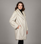 Women's White Mid Length Fur Coat - Front