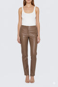 Women's Brown PU Leather Leggings - Front