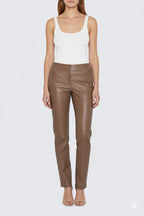 Women's Brown PU Leather Leggings - Front