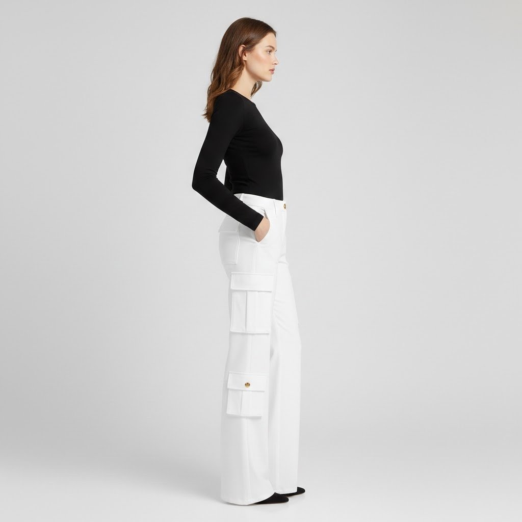 Women's White Leather Cargo Pants - Back