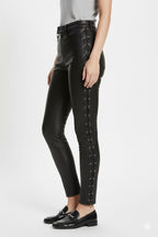 Women's Slim Fit Leather Pants With Side Lace - Left