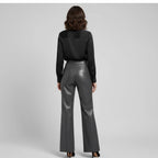 Women's Dark Grey Leather Pants - Back