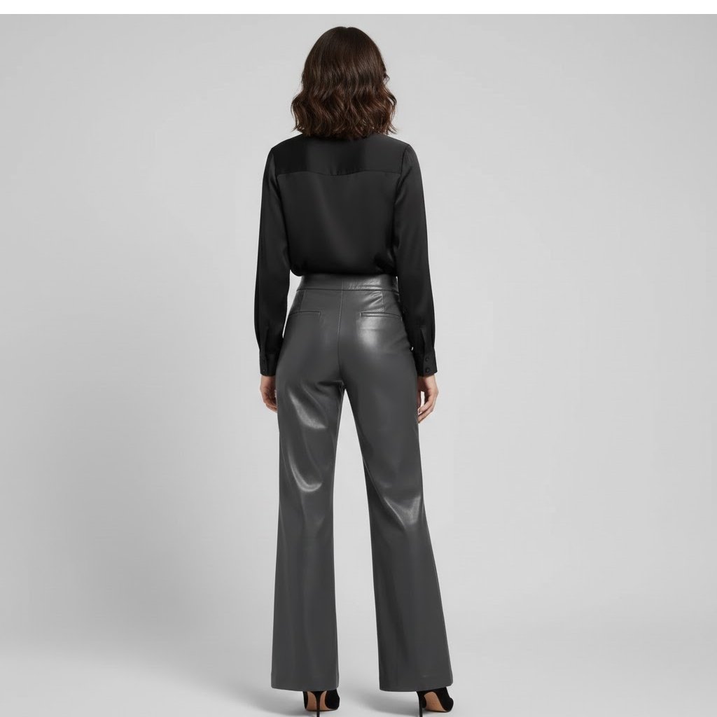 Women's Dark Grey Leather Pants - Back