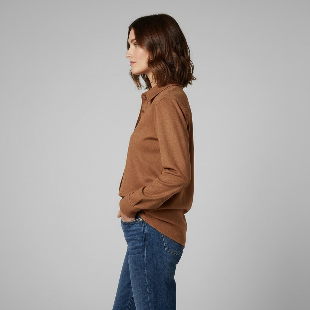 Brown Button Down Leather Shirt - Back