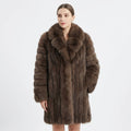 Graphite Sable Long Coat With Shawl Collar - Front