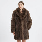 Graphite Sable Long Coat With Shawl Collar - Front