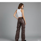 Women's Leather Cargo Pants - Back