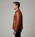 Men's Classic Brown Leather Jacket - Back