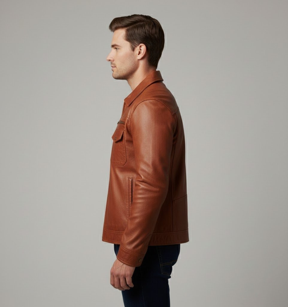 Men's Classic Brown Leather Jacket - Back
