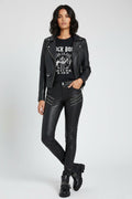 Women's Skinny Black Leather Pants With Zip - Front