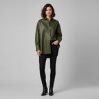 Women's Dark Green Leather Shirt - Front