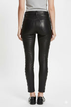 Women's Slim Fit Leather Pants With Side Lace - Back