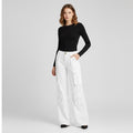 Women's White Leather Cargo Pants - Front
