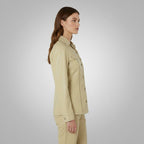 Women's Beige Leather Shirt - Front