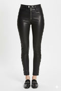 Women's Slim Fit Leather Pants With Side Lace - Front