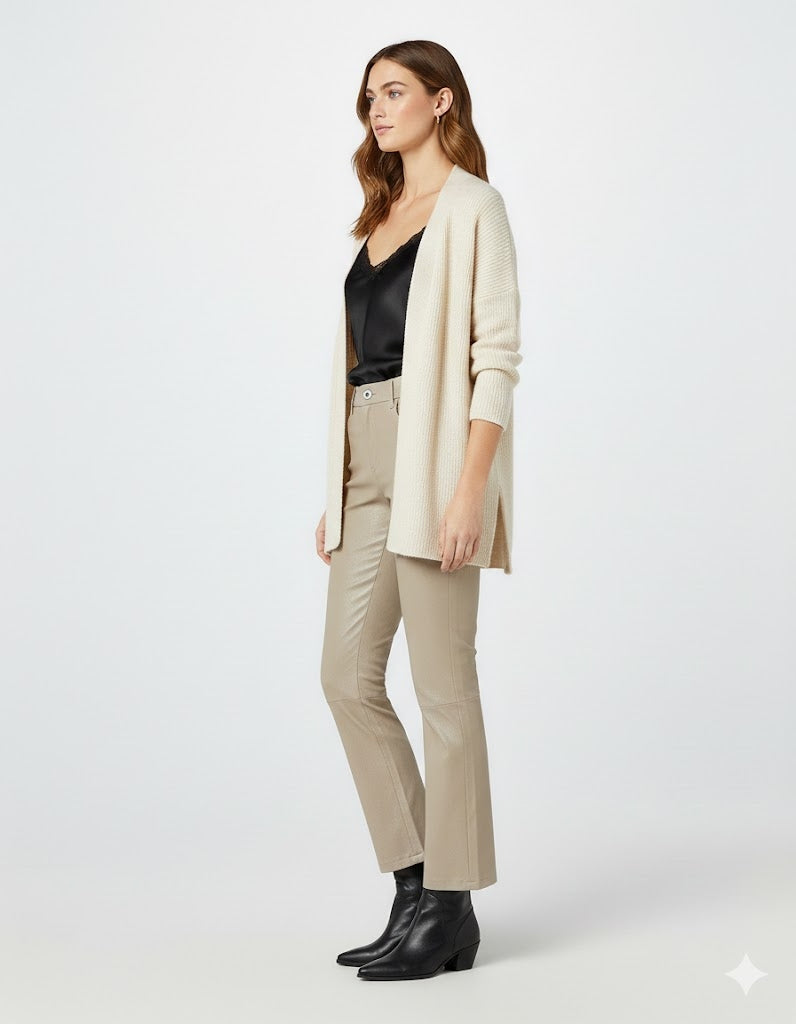 Women's Beige Leather Pants - Back