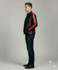 Men's Black Lambskin Cafe Racer Motorcycle Jacket - Front