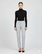 Women's Grey High Waist Leather Pants - Front