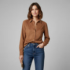 Brown Button Down Leather Shirt - Front