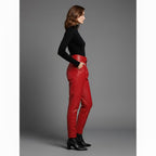 Women's Handmade Red Lambskin Leather Pants - Left