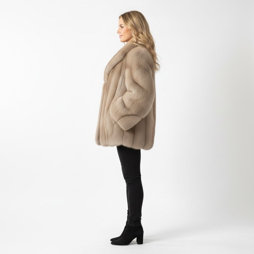 Women's Beige Fox Fur Coat - Back