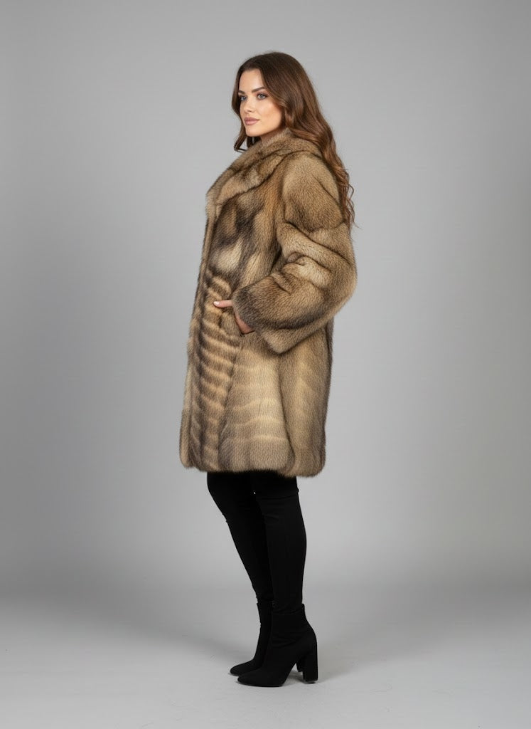 Women's Golden Island Long Fox Fur Coat - Back