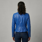 Women's Royal Blue Leather Jacket - Back