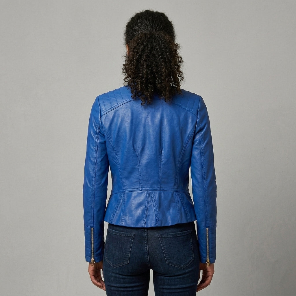 Women's Royal Blue Leather Jacket - Back
