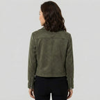Women's Suede Biker Jacket With Convertible Collar - Back
