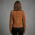 Women's Brown Suede Biker Jacket - Back