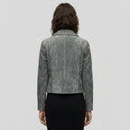 Women's Suede Leather Biker Jacket - Back