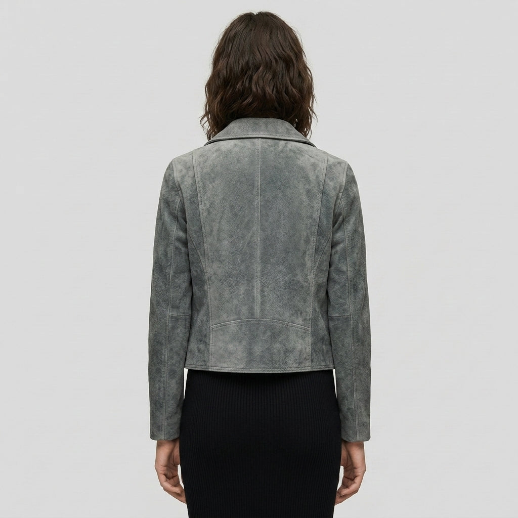 Women's Suede Leather Biker Jacket - Back