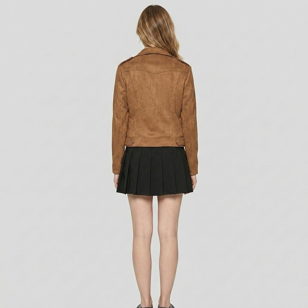 Women's Suede Leather Moto Jacket - Back