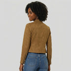 Women's Short Biker Leather Jacket - Left