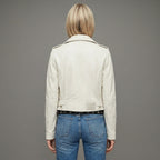 Women's Slim Cross Zip Leather Moto Jacket - Back