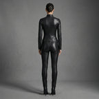 Women's Black Leather Jumpsuit - Back