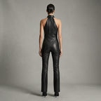 Women's Black Leather Jumpsuits - Back