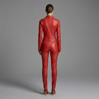 Women's Red Leather Jumpsuit - Back