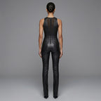 Women's Black Sexy Leather Jumpsuit - Back