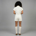 Women's Vanilla PU Leather Cap Sleeve Romper - Back