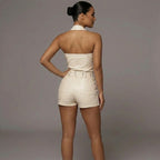 Women's White PU Leather Romper - Back