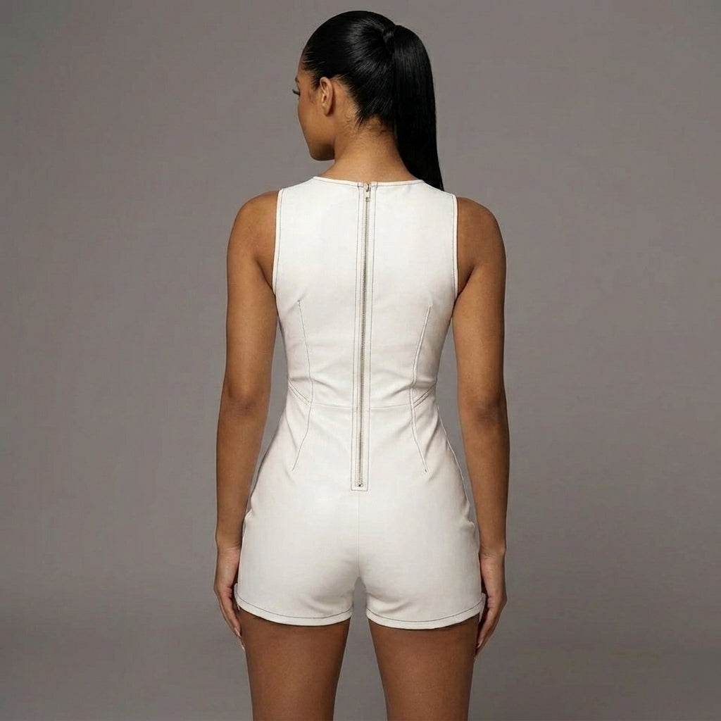 Women's PU Leather Romper - Back