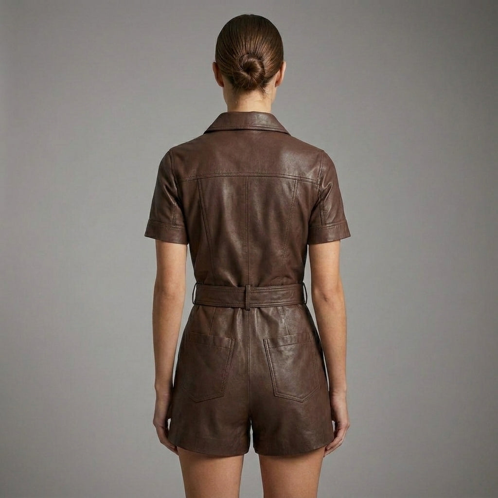 Women's Sheep Leather Romper - Back