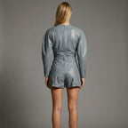 Women's Grey Leather Romper - Back